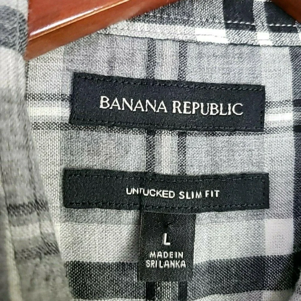 Banana Republic Shirt Mens Large Gray Plaid Long Sleeve Slim Fit Button-Up